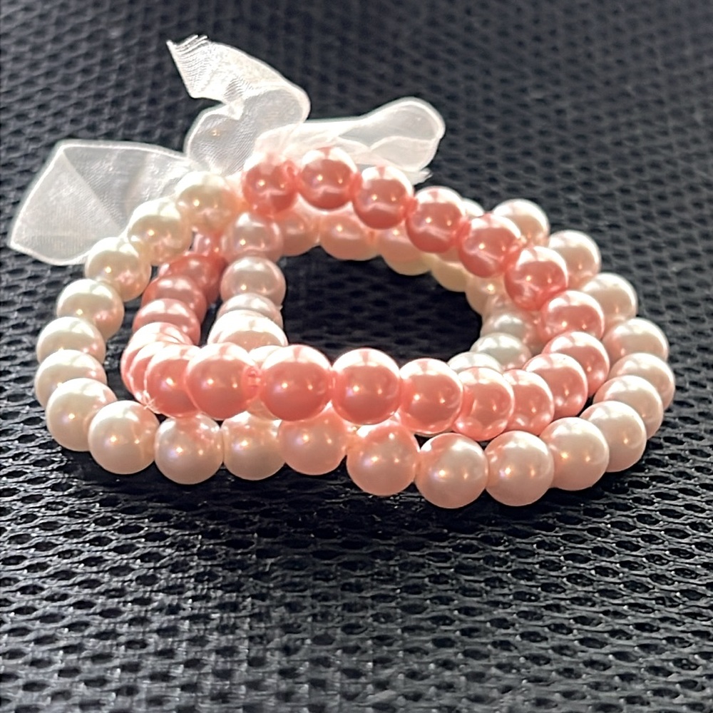 New Pink/Cream Multi Strains Faux Peal Bracelet